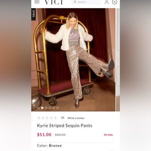 Vici Sequin pants white & silver striped holiday festive small